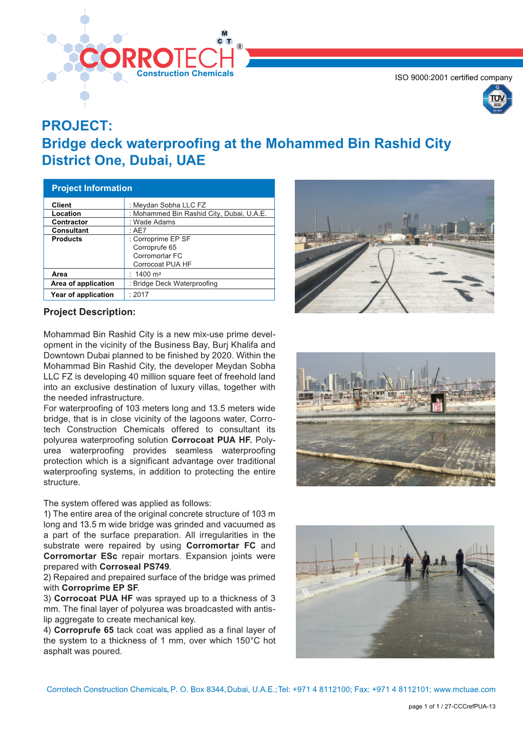 Bridge Deck Waterproofing at the Mohammed Bin Rashid City District One, Dubai, UAE