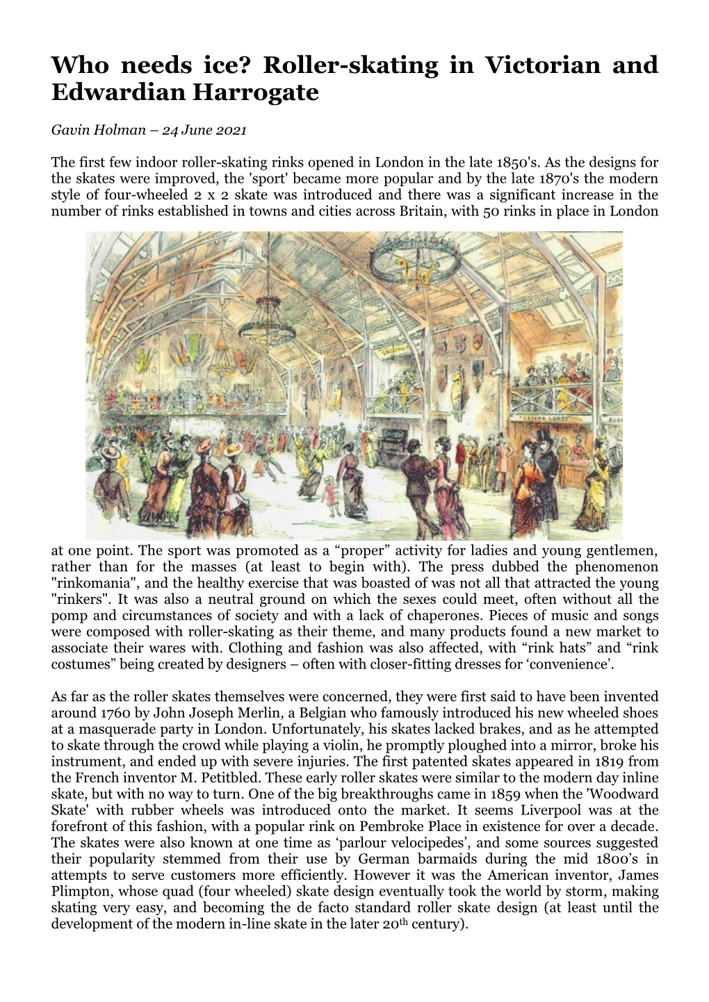 Who Needs Ice? Roller-Skating in Victorian and Edwardian Harrogate