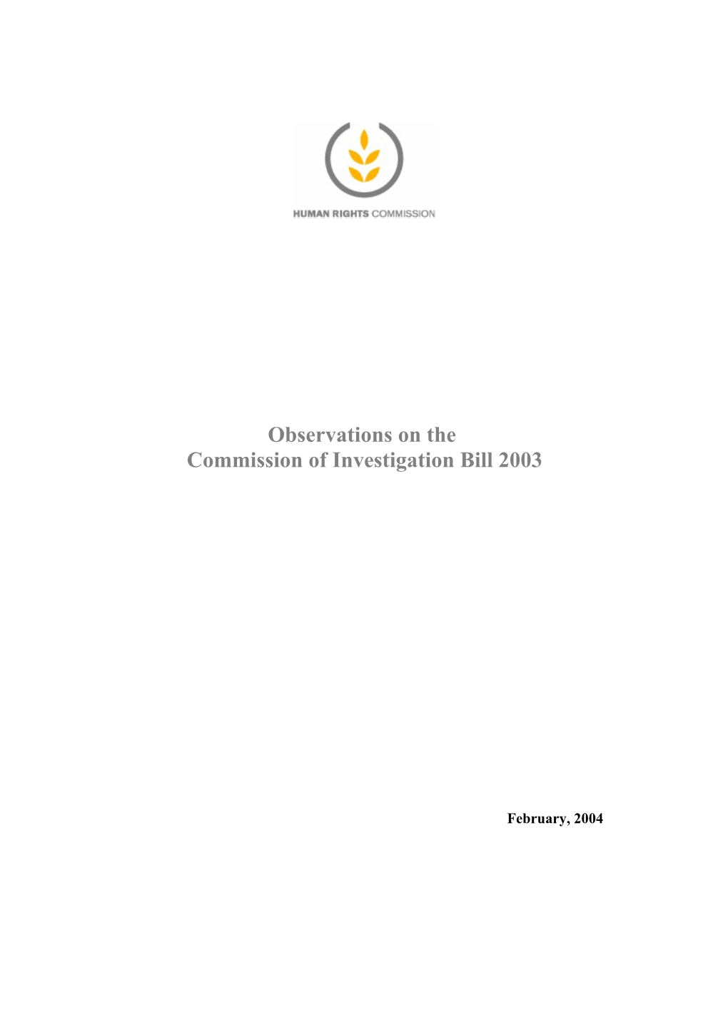 Committees of Investigations Bill, 2003