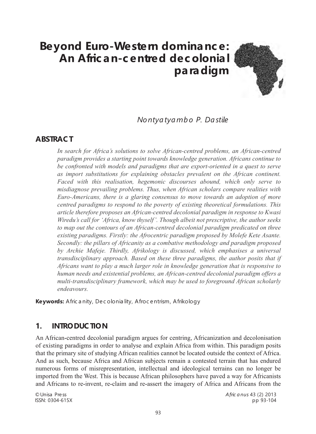 Beyond Euro-Western Dominance: an African-Centred Decolonial Paradigm