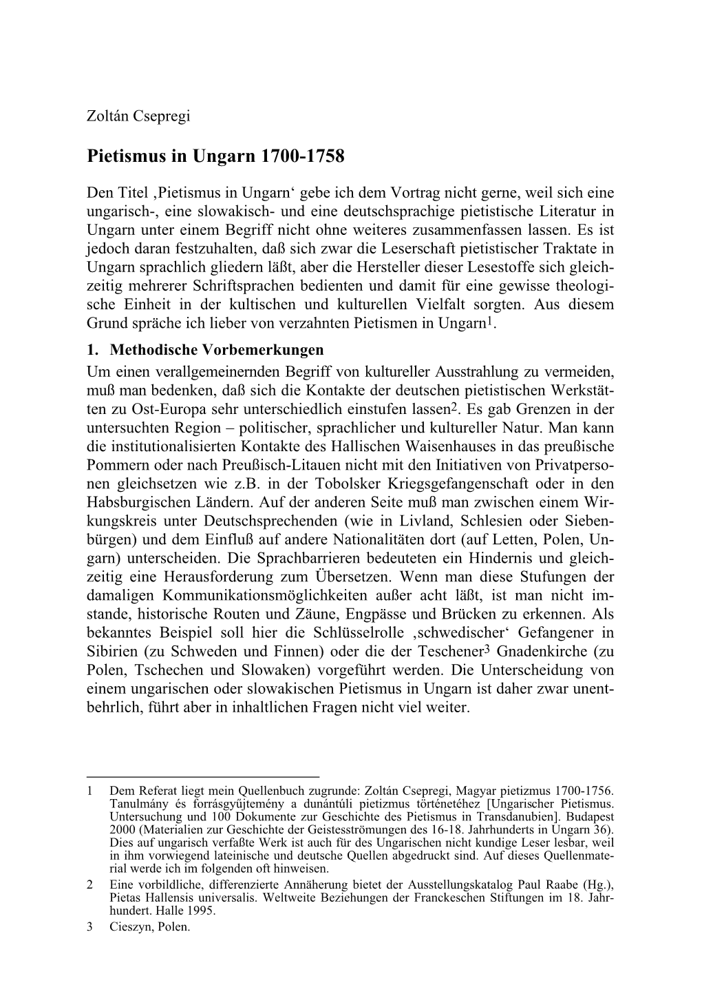 Pietismus in Ungarn 1700-1758