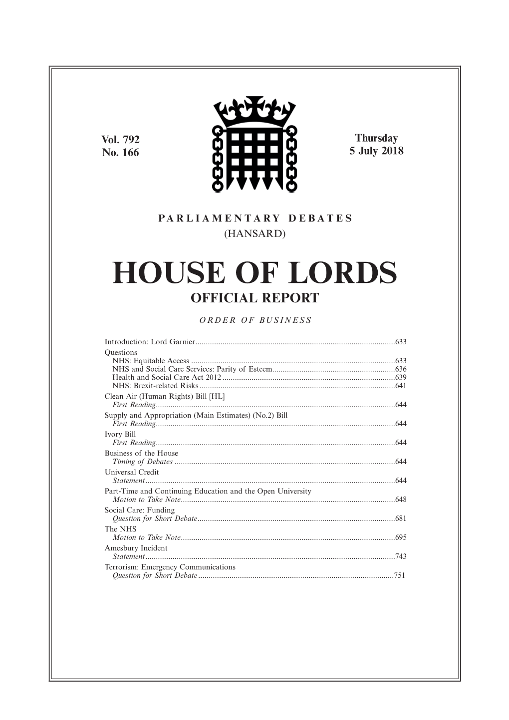 House of Lords Official Report