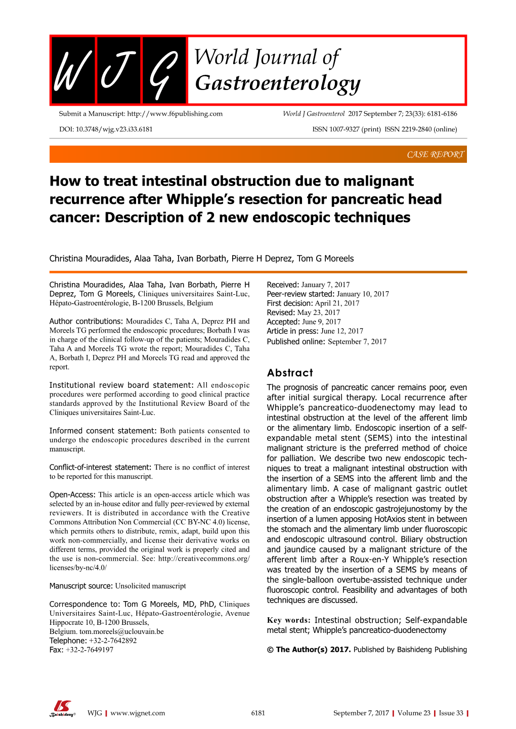 How to Treat Intestinal Obstruction Due to Malignant Recurrence After Whipple’S Resection for Pancreatic Head Cancer: Description of 2 New Endoscopic Techniques
