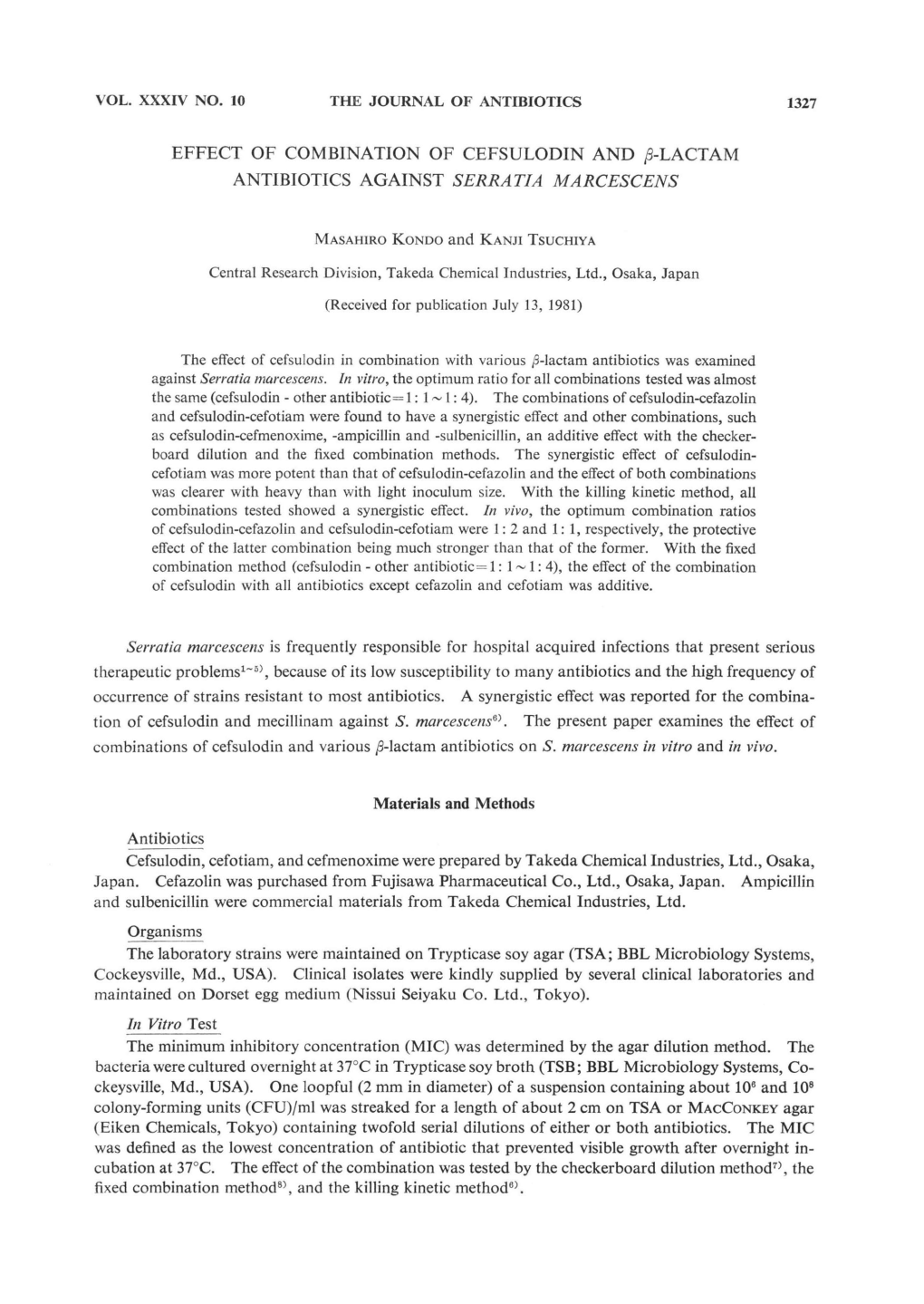 Effect of Combination of Cefsulodin and Β-Lactam Antibiotics Against Serratia Marcescens