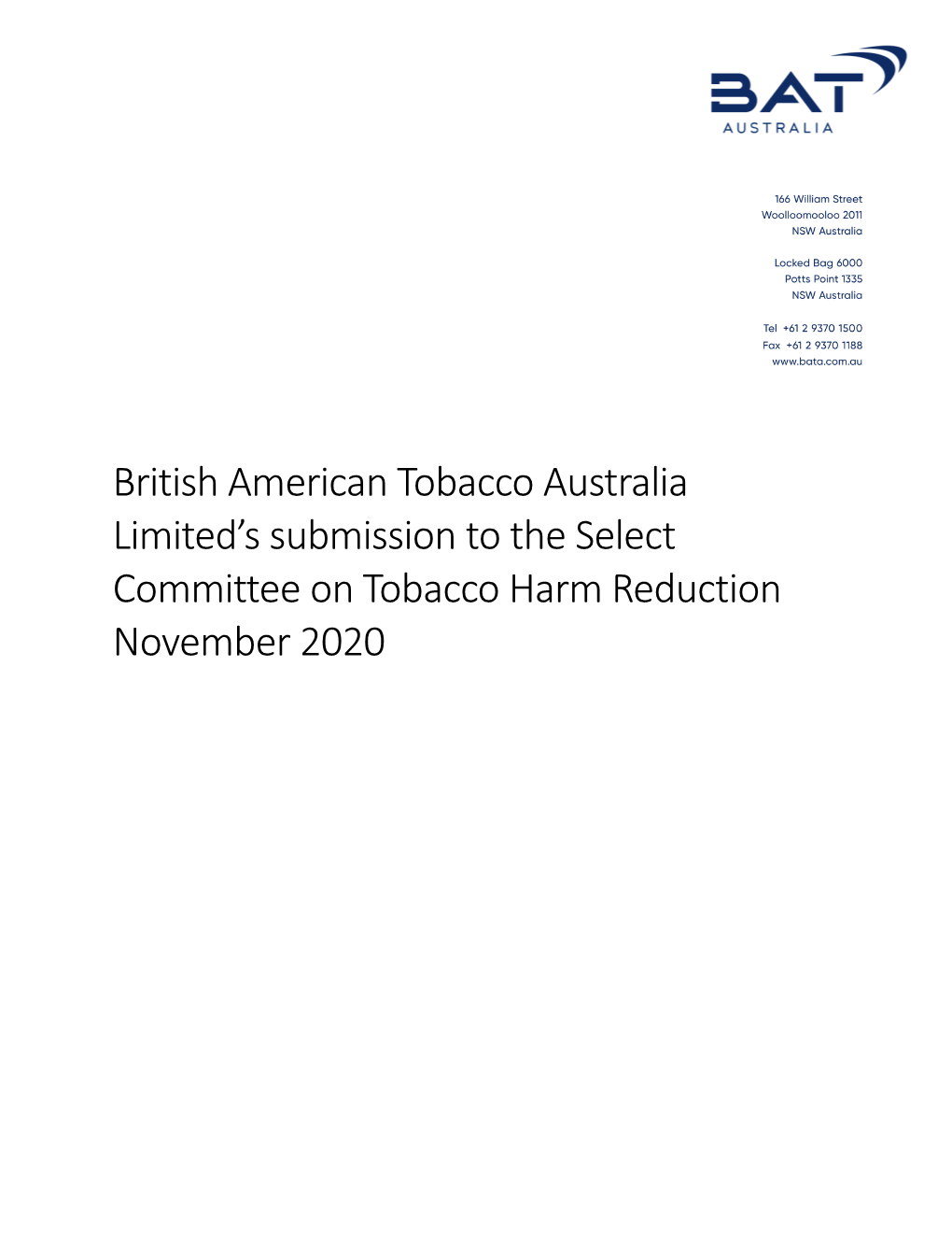 British American Tobacco Australia Limited's Submission to the Select