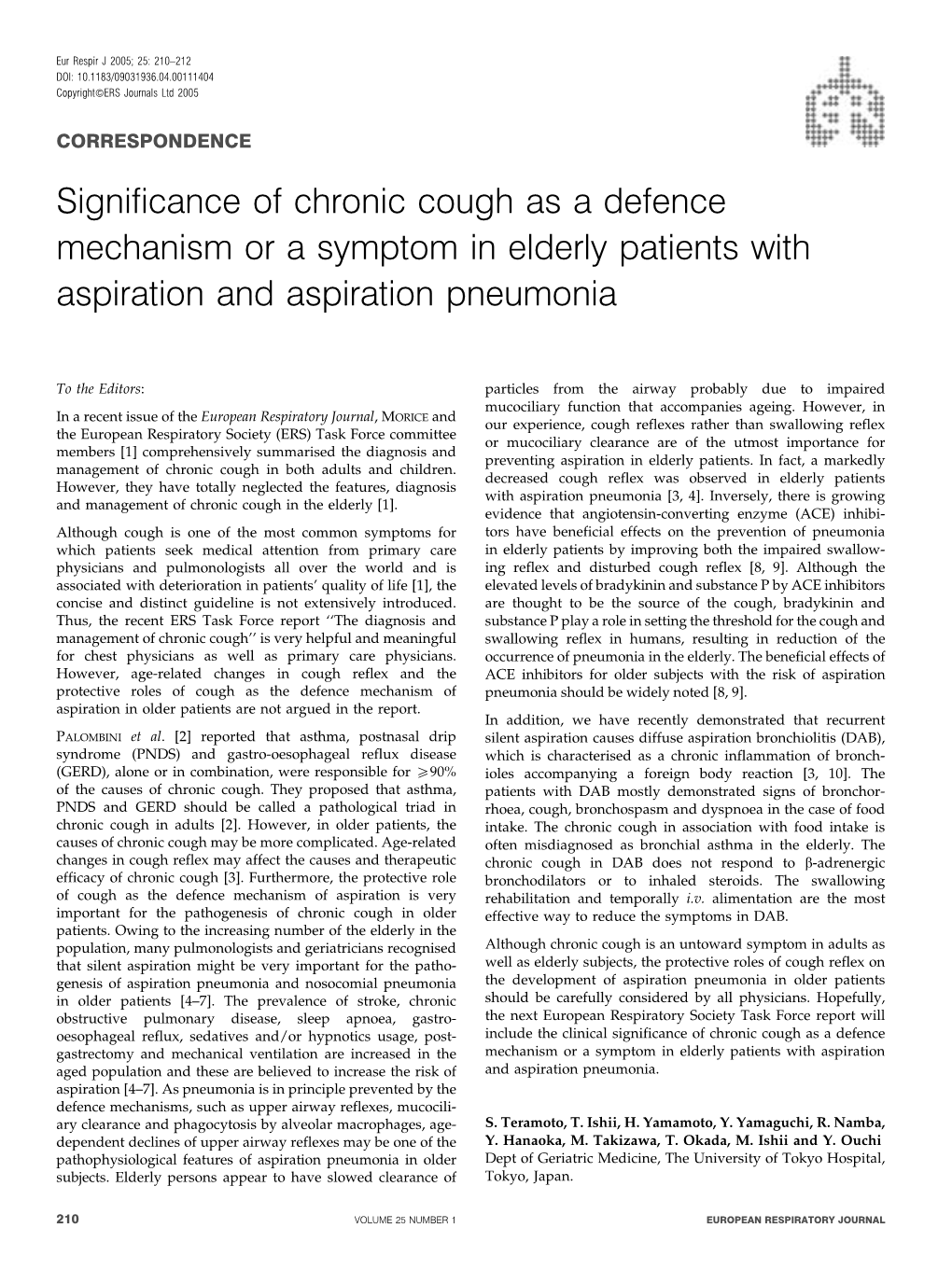 Significance of Chronic Cough As a Defence Mechanism Or a Symptom in Elderly Patients with Aspiration and Aspiration Pneumonia
