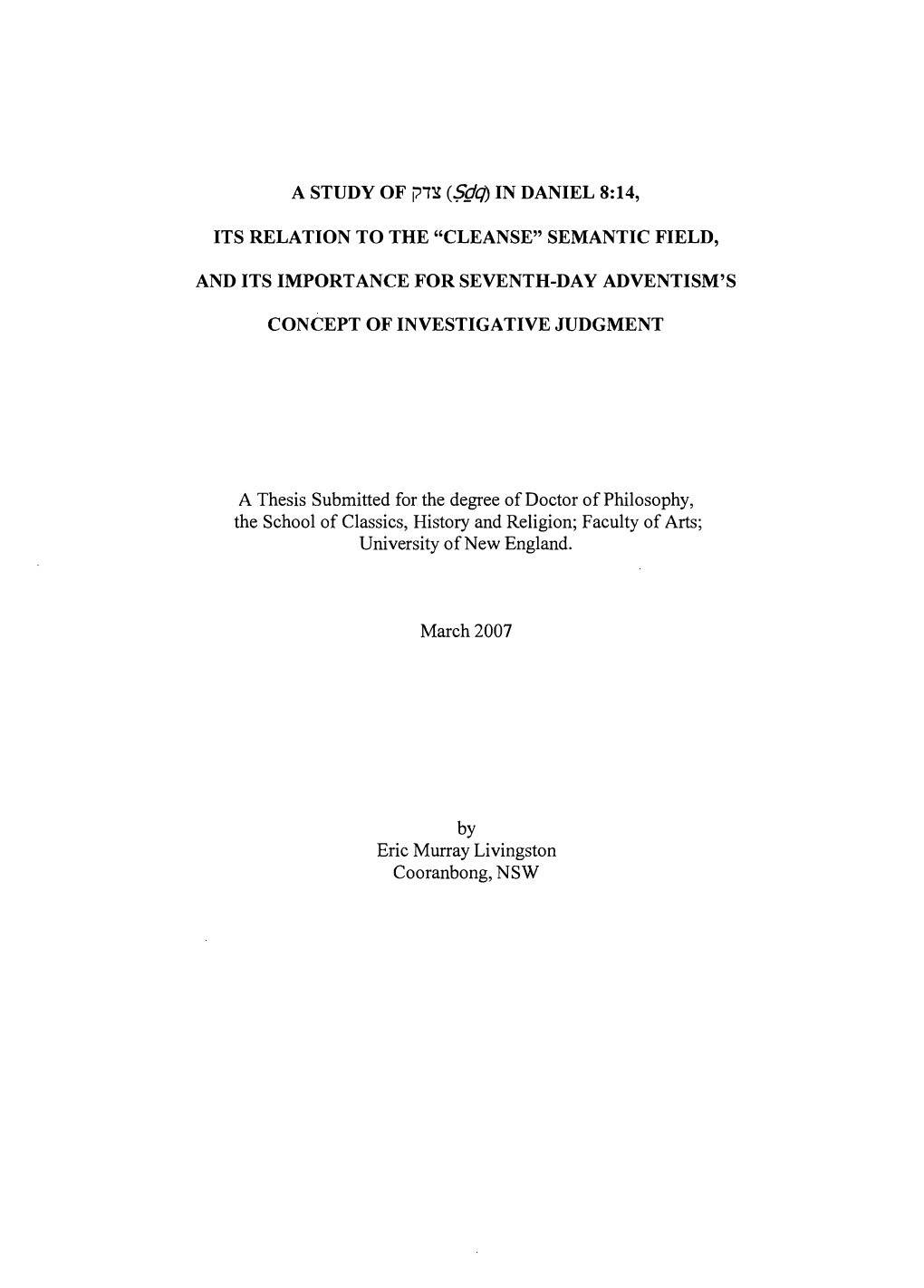 A STUDY of J?1� ($[!(/) in DANIEL 8:14