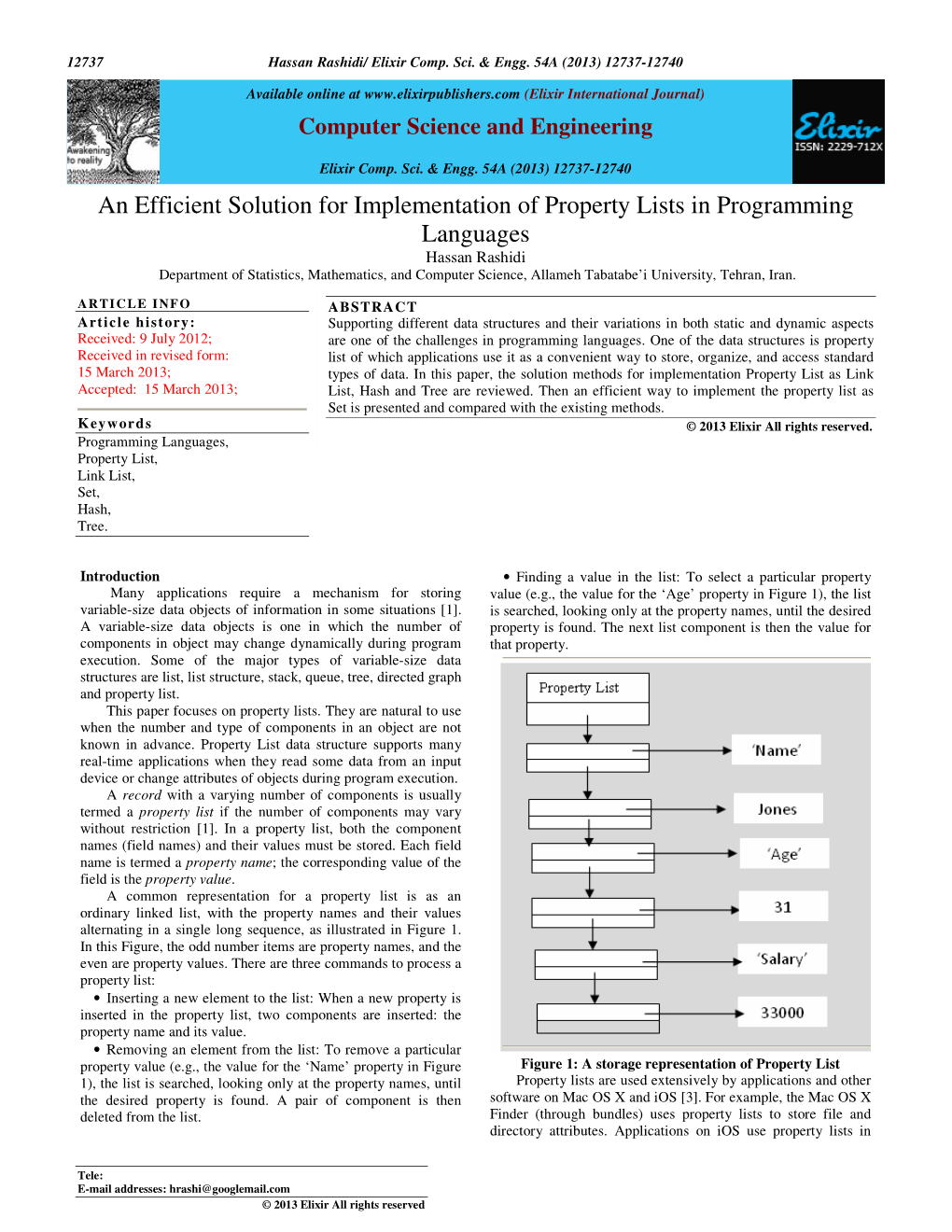 An Efficient Solution for Implementation of Property Lists In