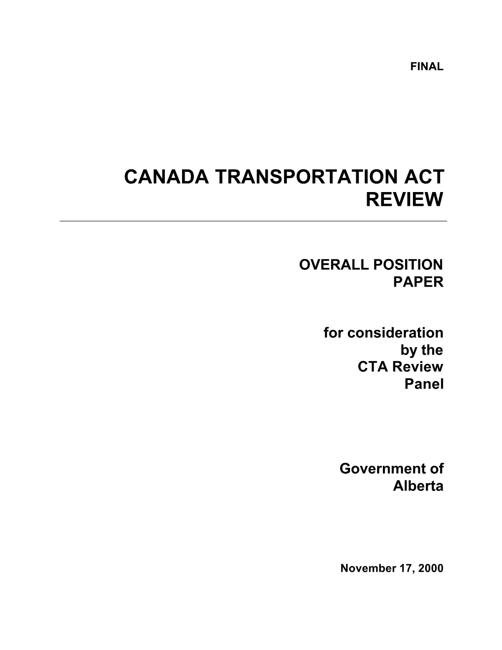 Canada Transportation Act Review