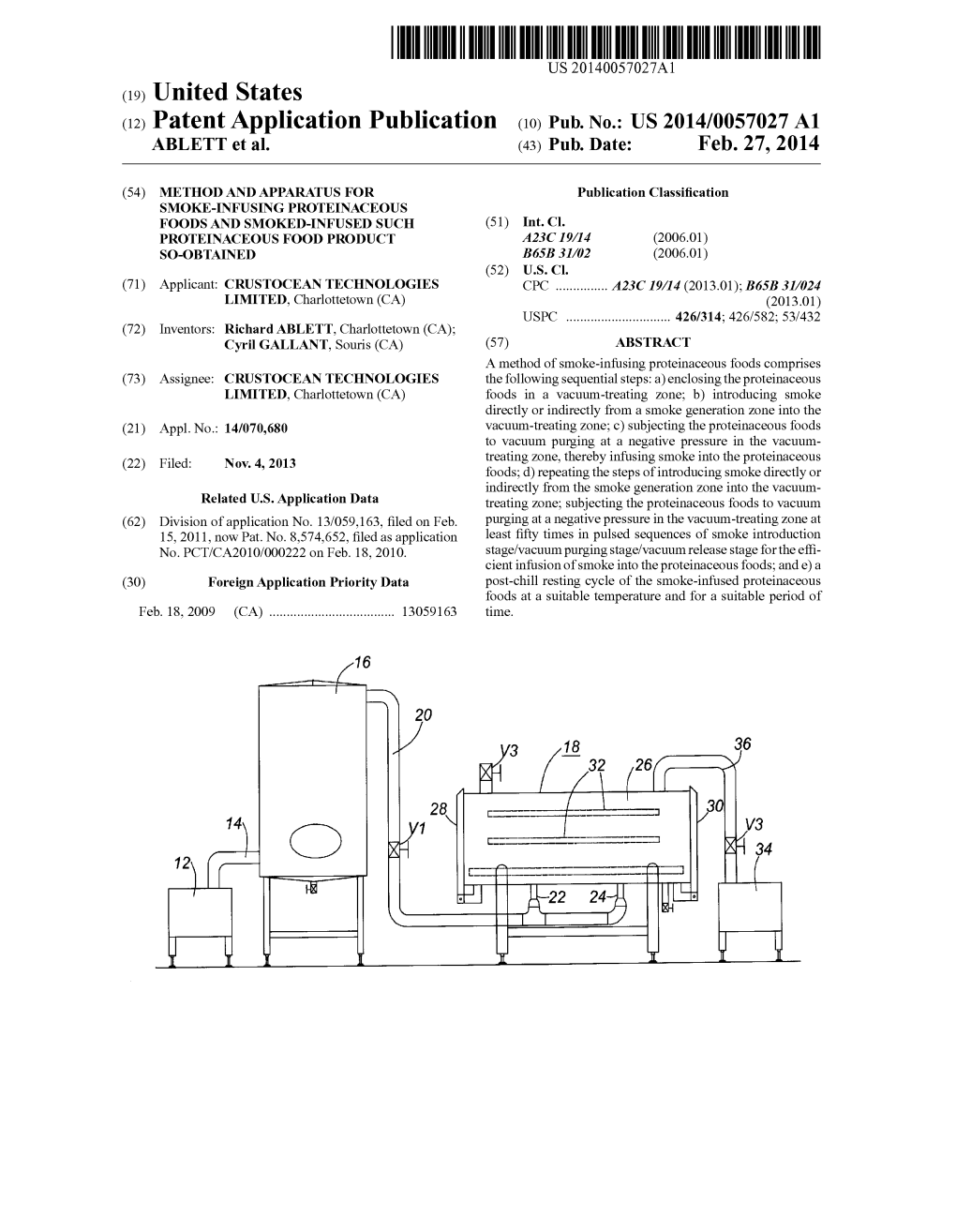 (12) Patent Application Publication (10) Pub. No.: US 2014/0057027 A1 ABLETT Et Al