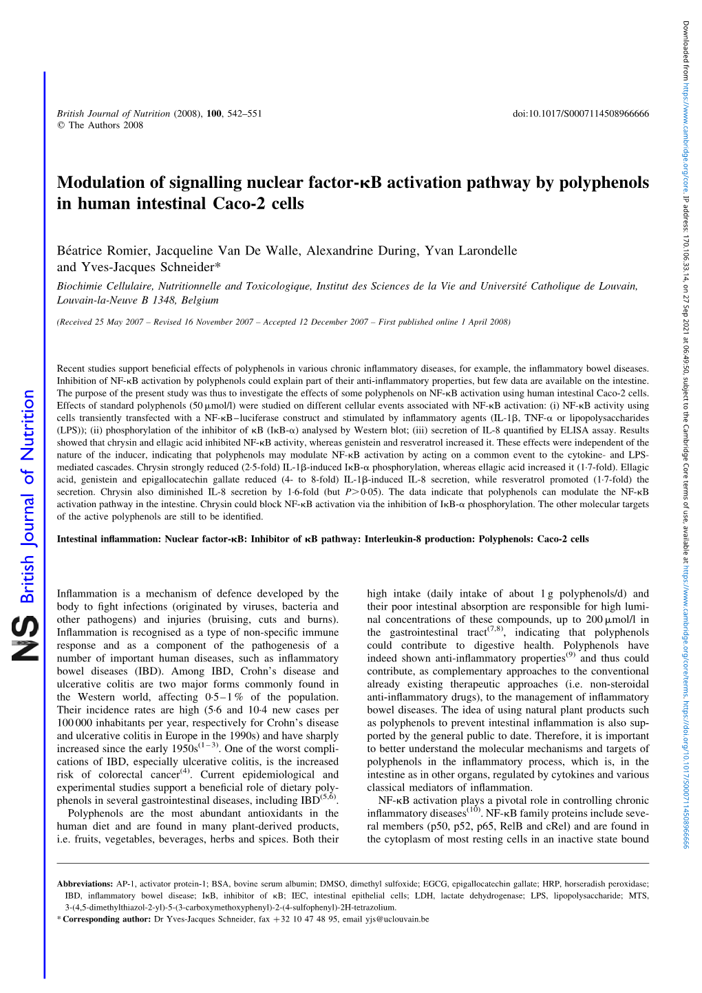 Modulation of Signalling Nuclear Factor-Κb Activation Pathway By