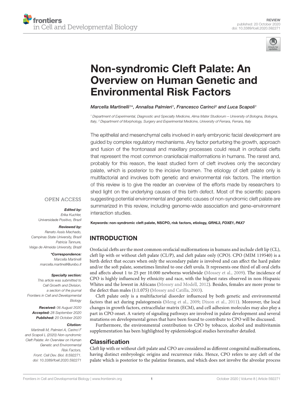 Non-Syndromic Cleft Palate: an Overview on Human Genetic and Environmental Risk Factors