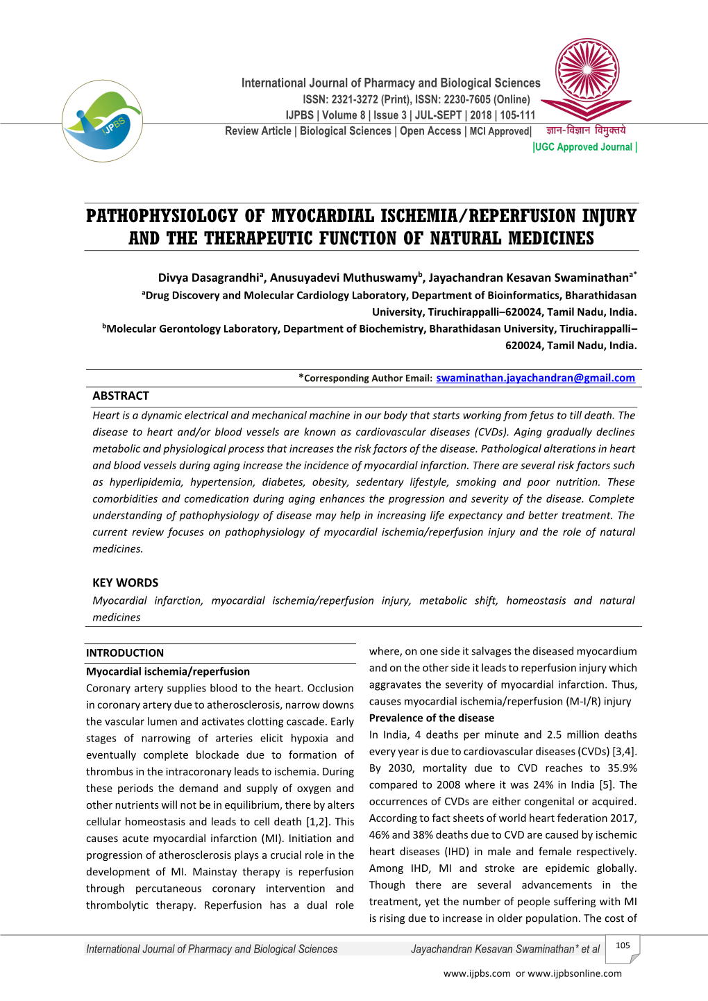 Pathophysiology of Myocardial Ischemia/Reperfusion Injury and the Therapeutic Function of Natural Medicines