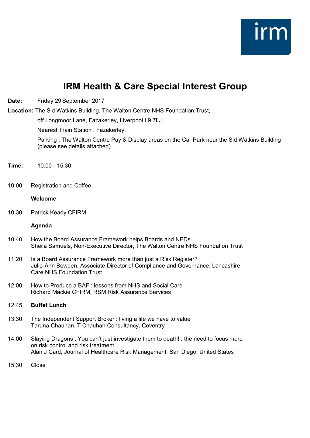 IRM Health & Care Special Interest Group