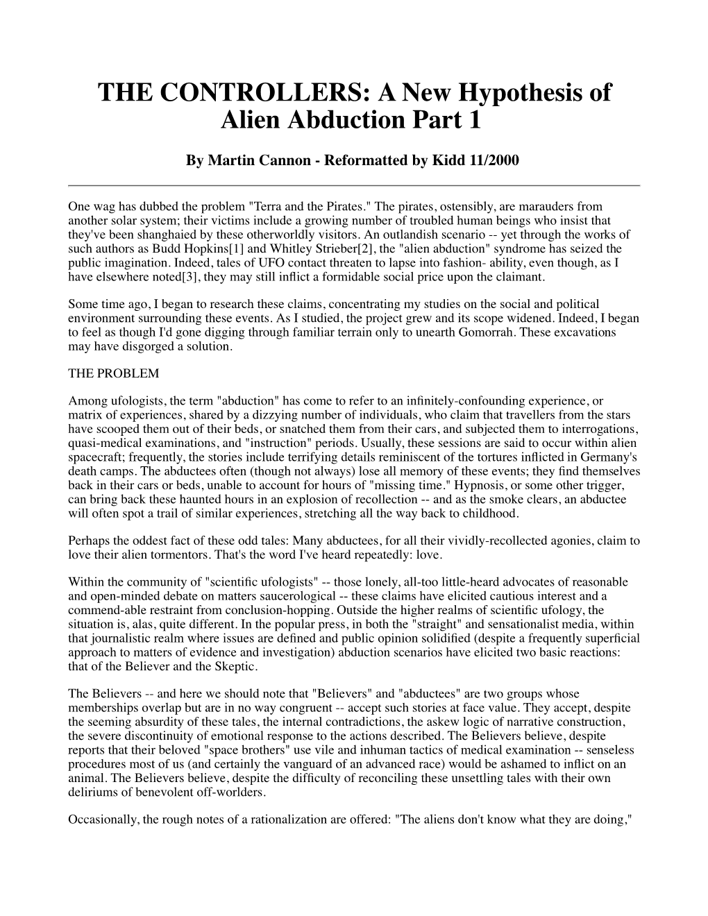THE CONTROLLERS: a New Hypothesis of Alien Abduction Part 1