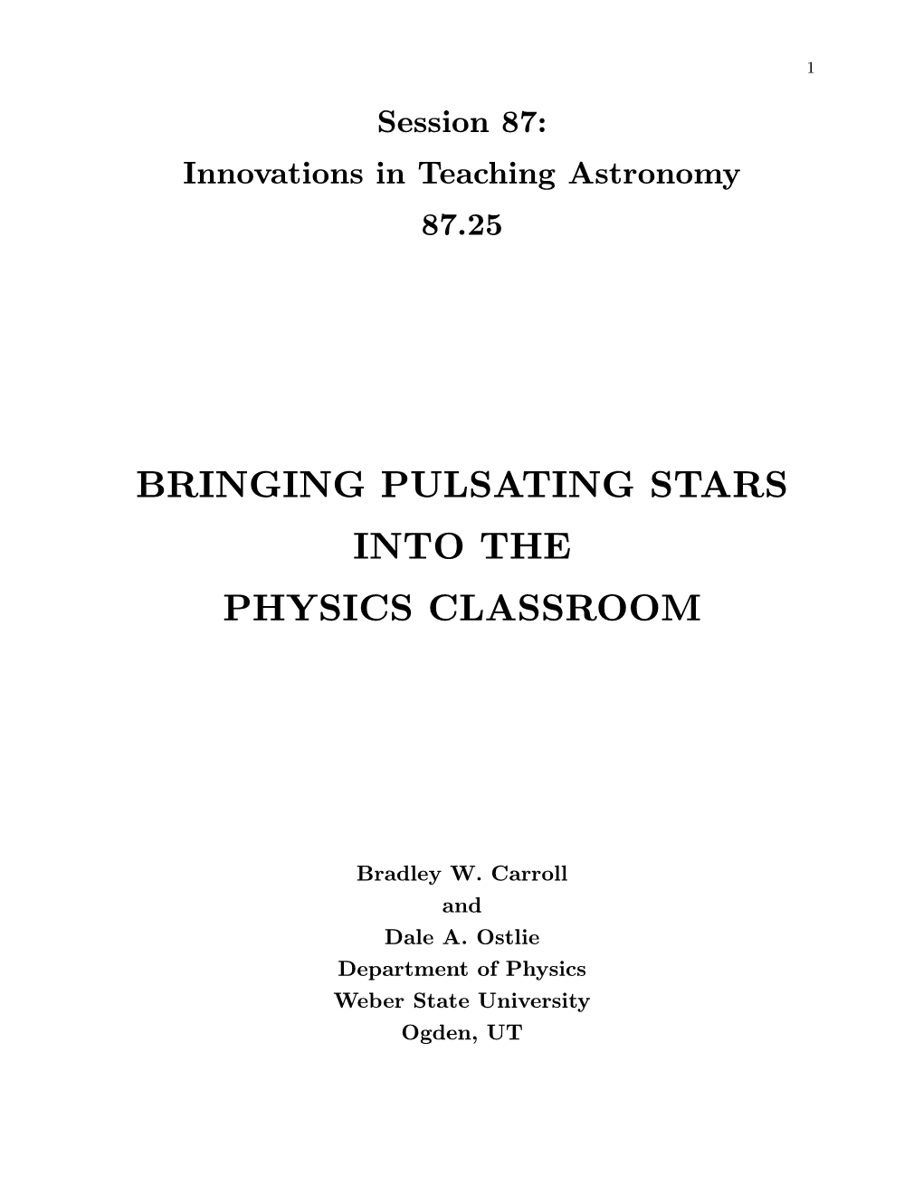 Bringing Pulsating Stars Into the Physics Classroom