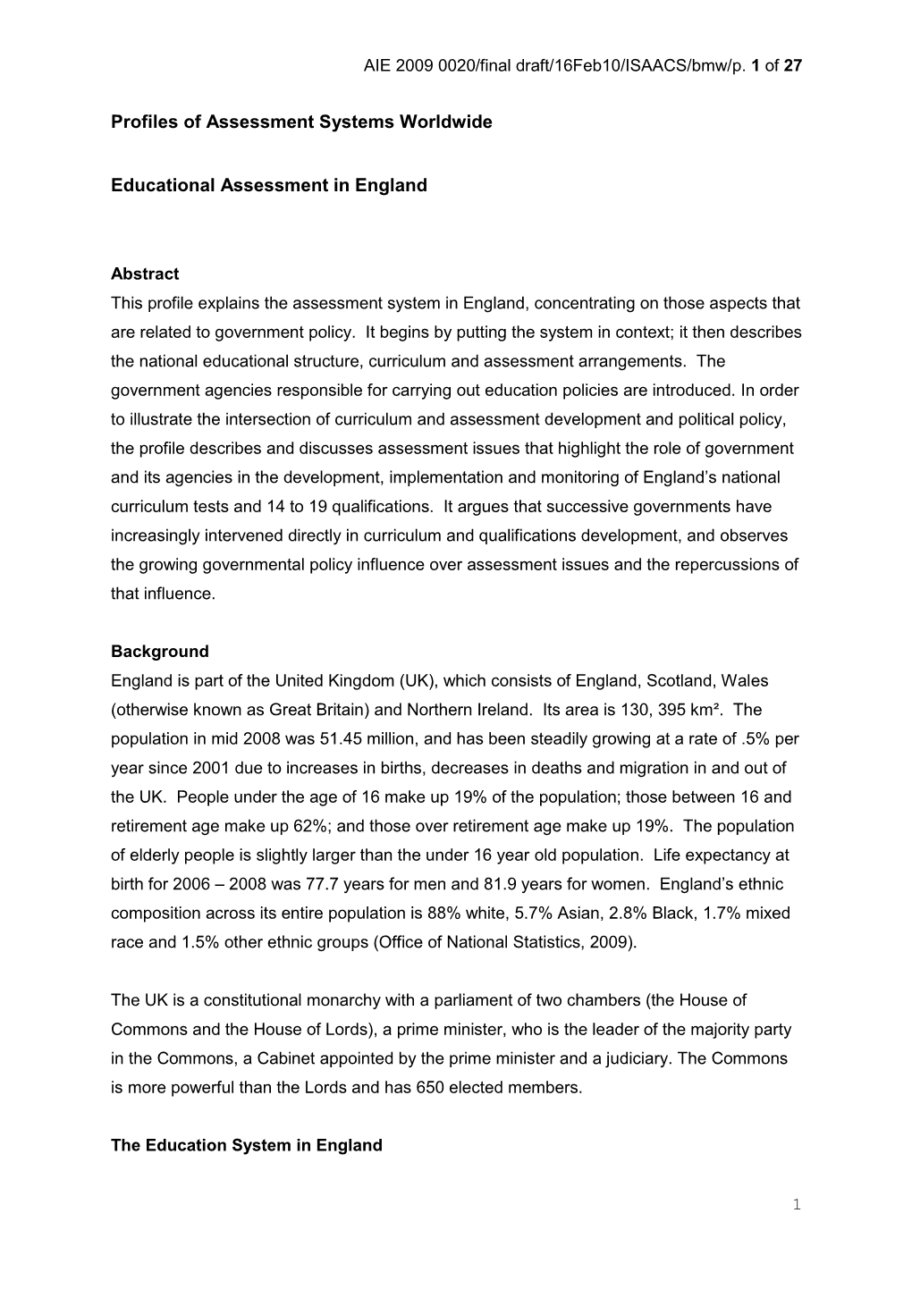 Profiles of Assessment Systems Worldwide