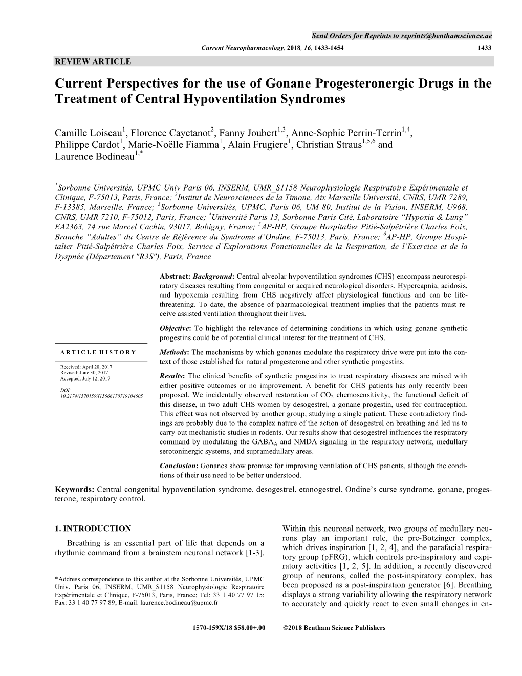 Current Perspectives for the Use of Gonane Progesteronergic Drugs in the Treatment of Central Hypoventilation Syndromes