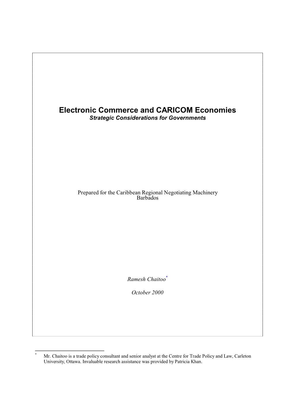 Electronic Commerce and CARICOM Economies Strategic Considerations for Governments