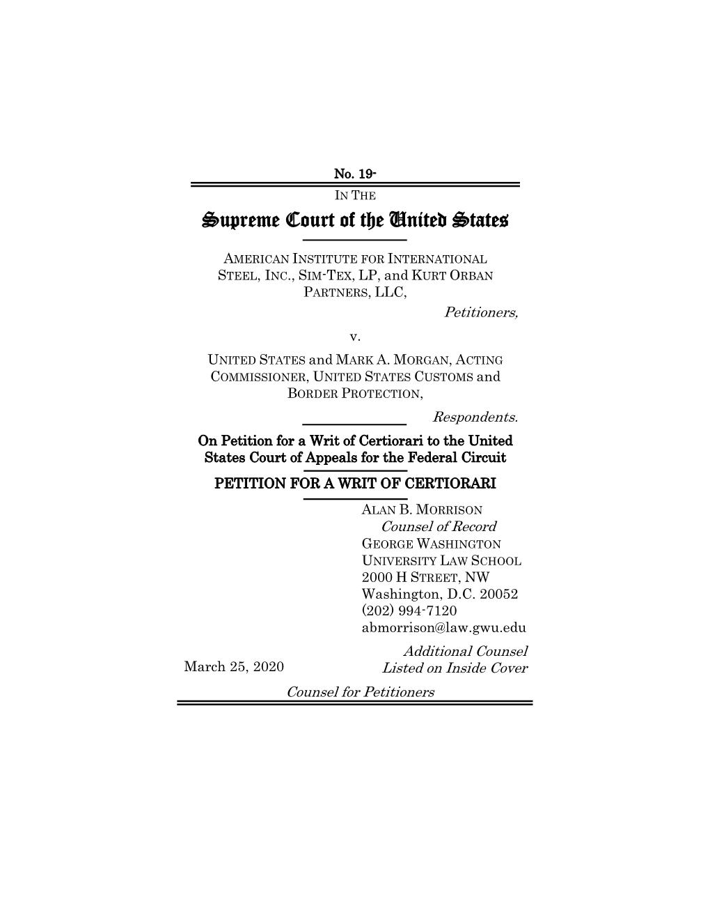 On Petition for a Writ of Certiorari to the United States Court of Appeals for the Federal Circuit PETITION for a WRIT of CERTIORARI