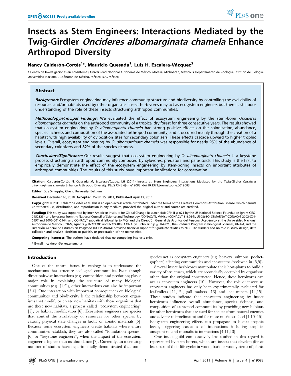 Twig-Girdler Oncideres Albomarginata Chamela Enhance Arthropod Diversity