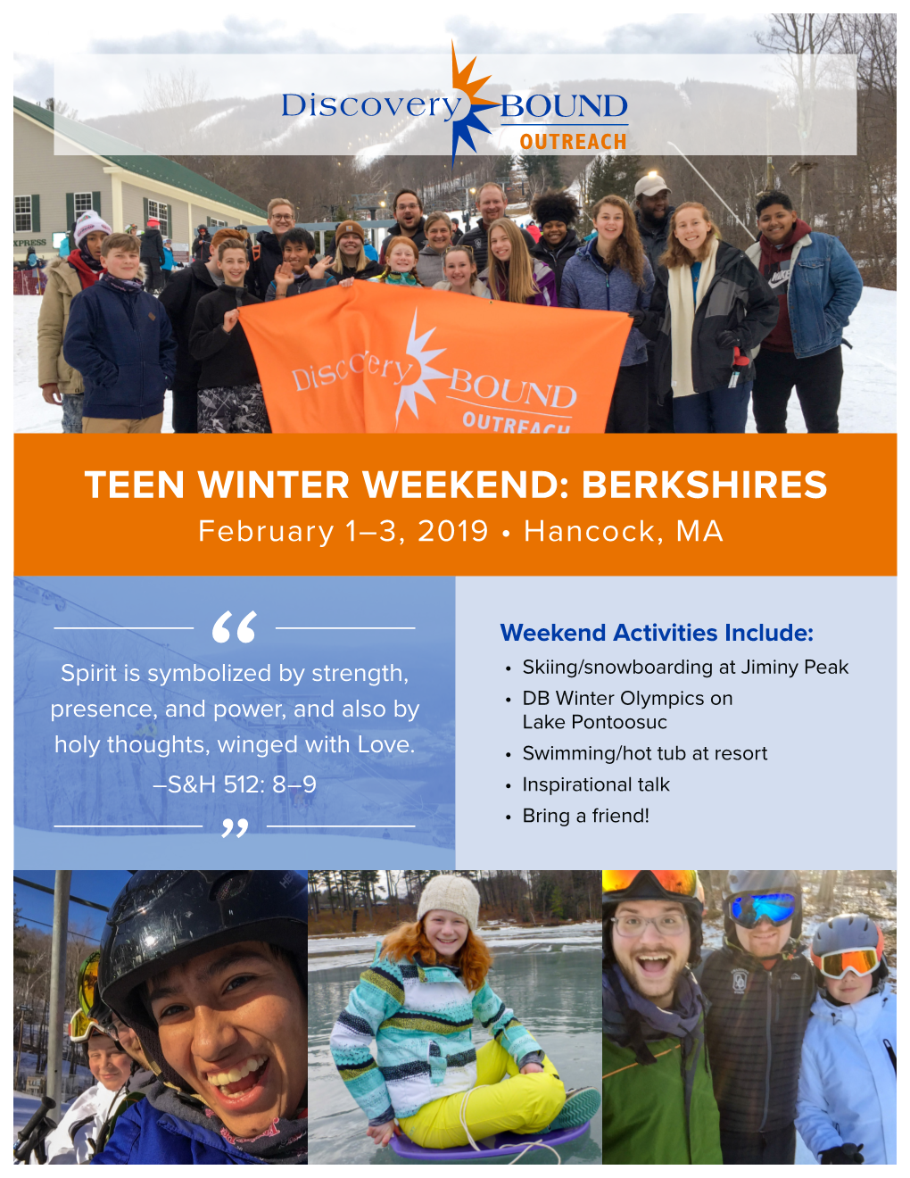 TEEN WINTER WEEKEND: BERKSHIRES February 1–3, 2019 • Hancock, MA