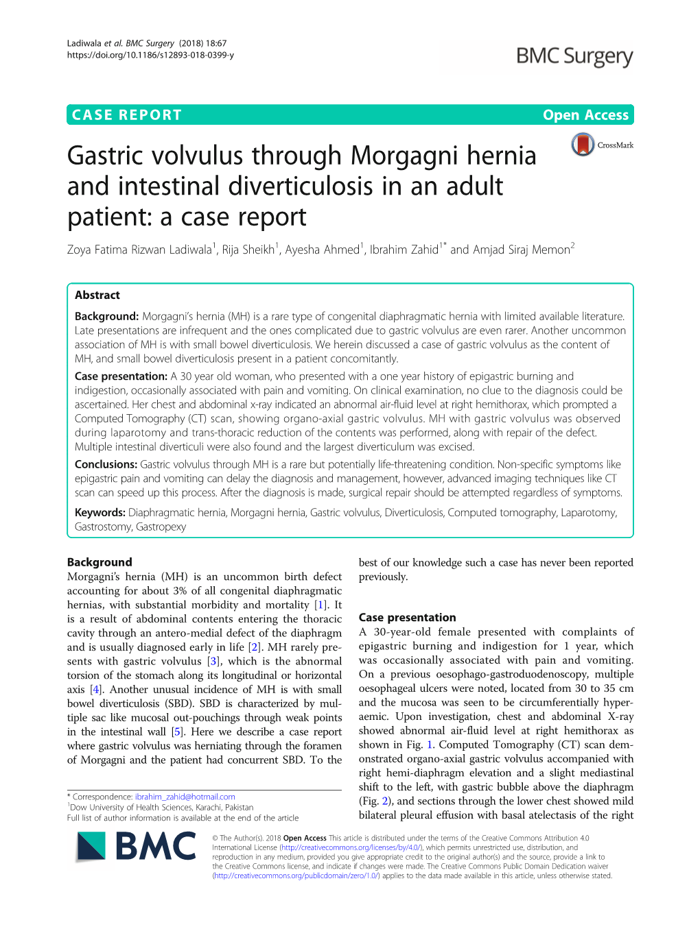 Gastric Volvulus Through Morgagni Hernia and Intestinal Diverticulosis