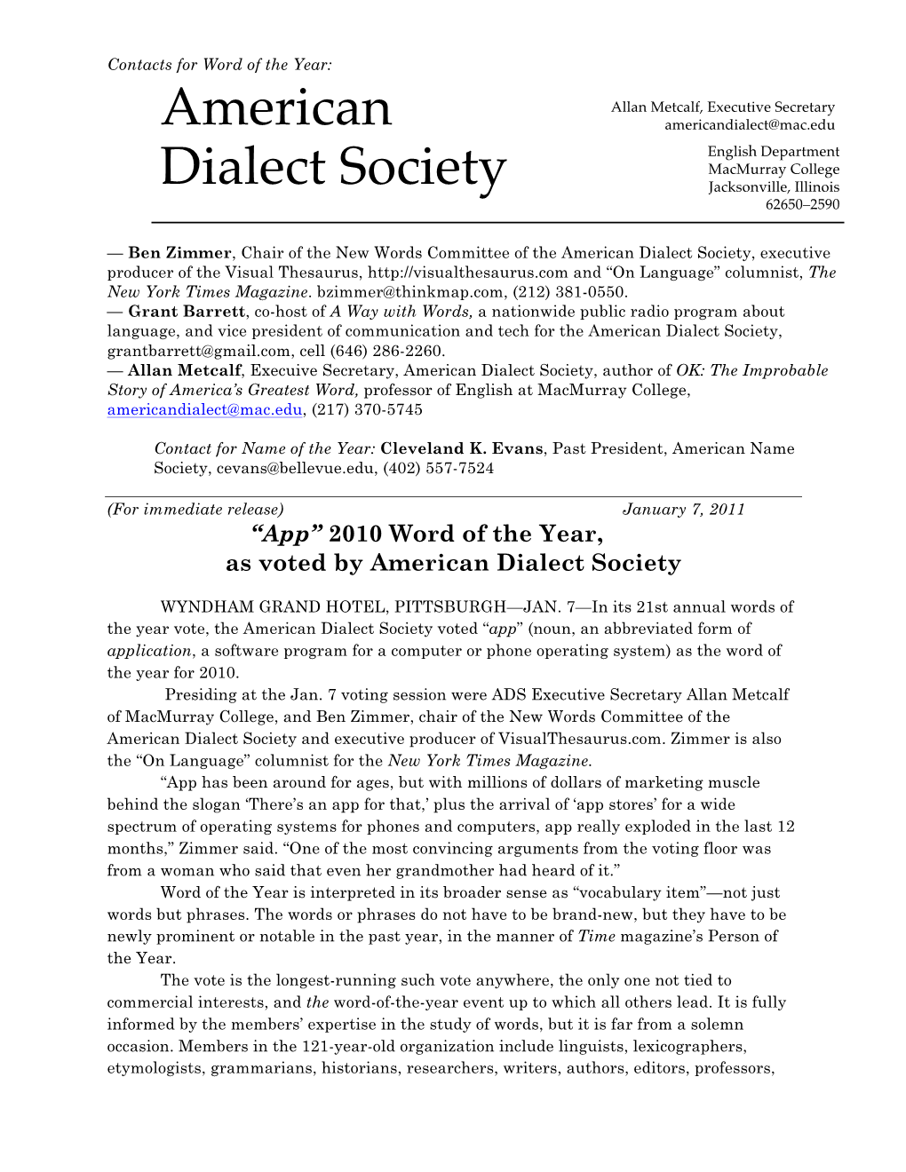 American Dialect Society: Word of the Year Vote