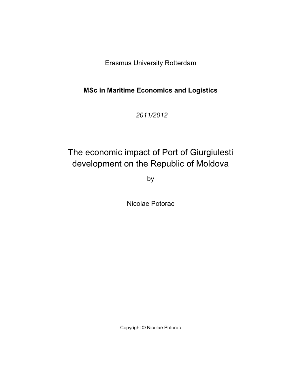 The Economic Impact of Port of Giurgiulesti Development on the Republic of Moldova