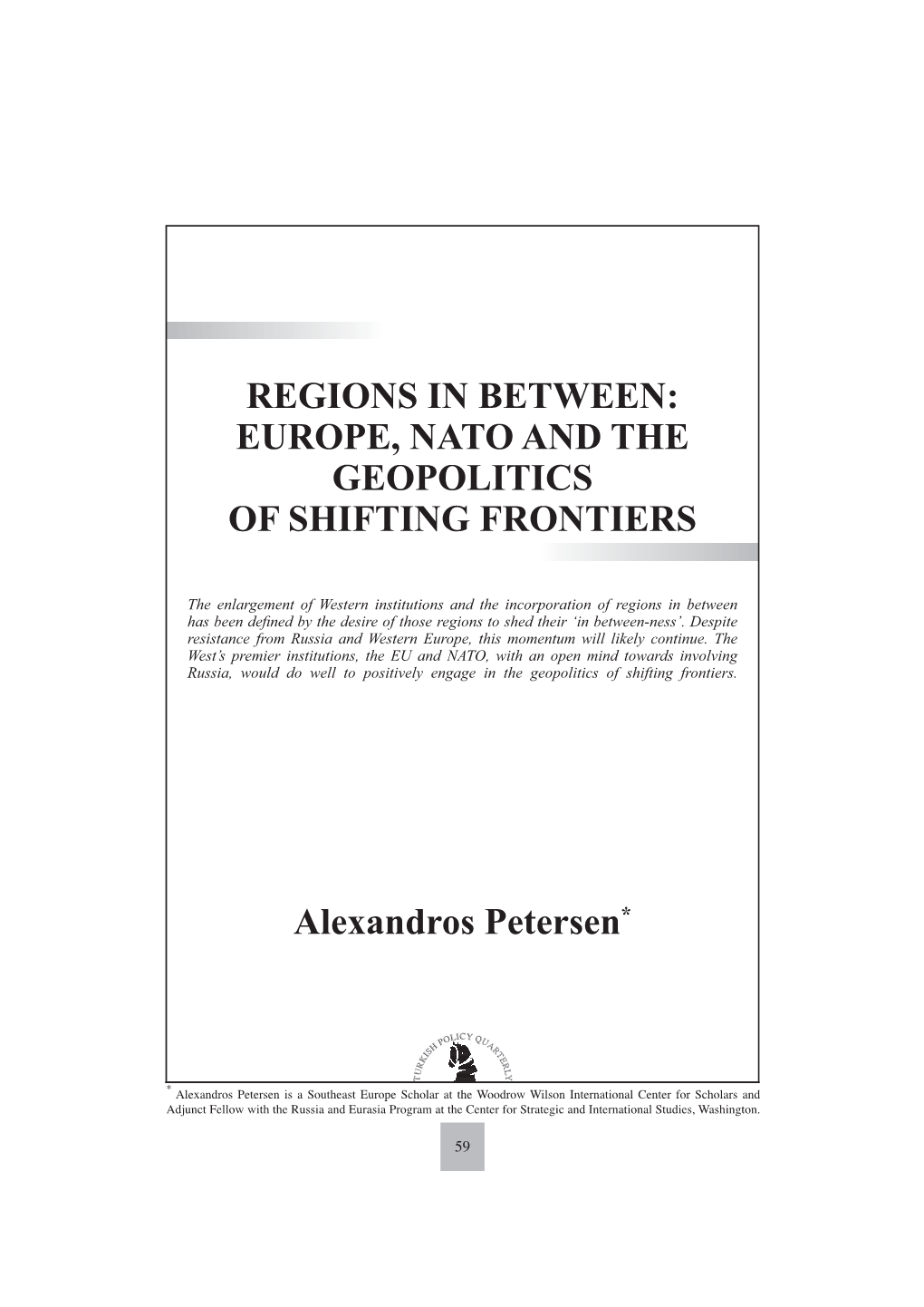 Regions in Between: Europe, Nato and the Geopolitics of Shifting Frontiers