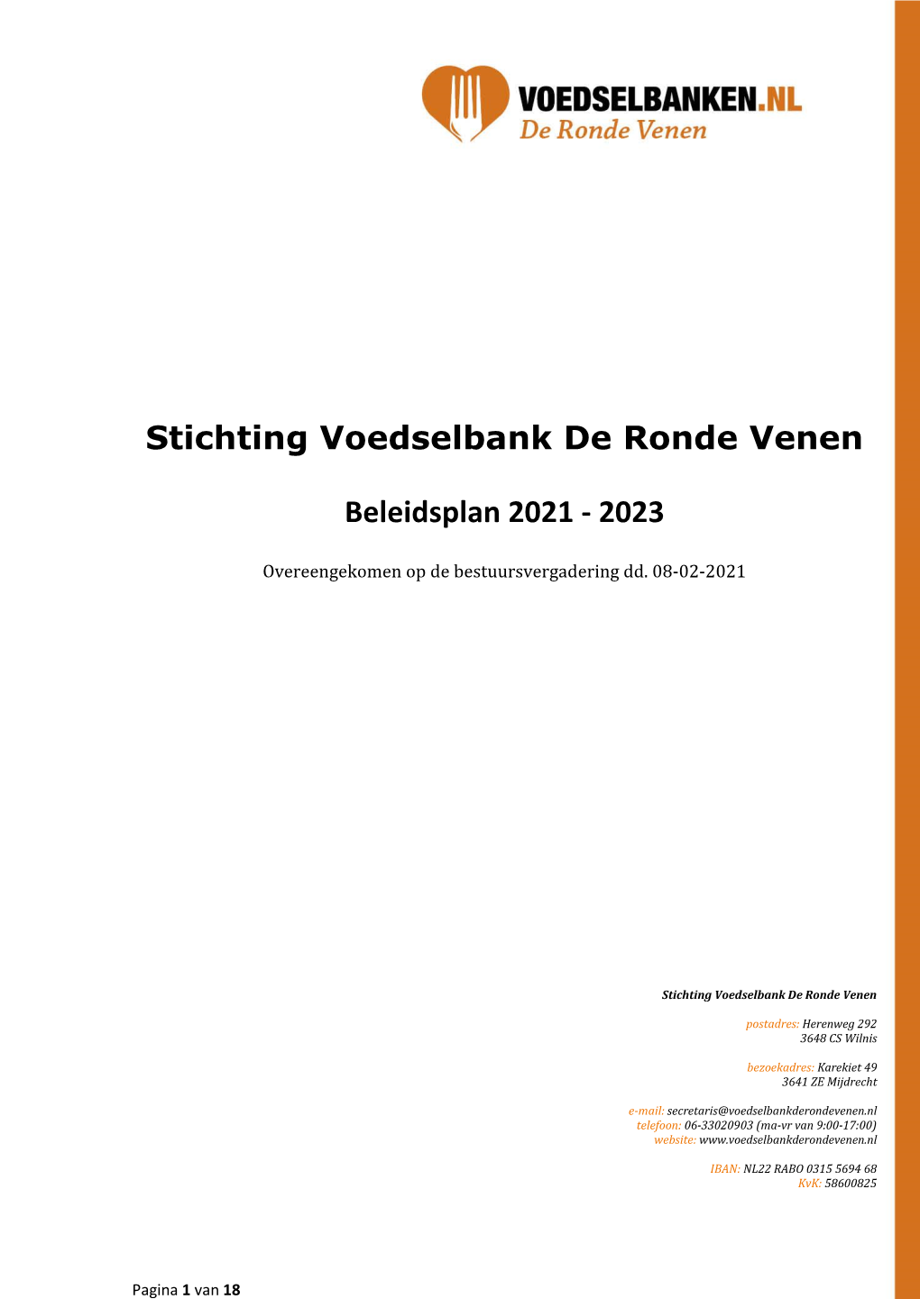 Stichting Voedselbank De Ronde Venen Beleidsplan 2021