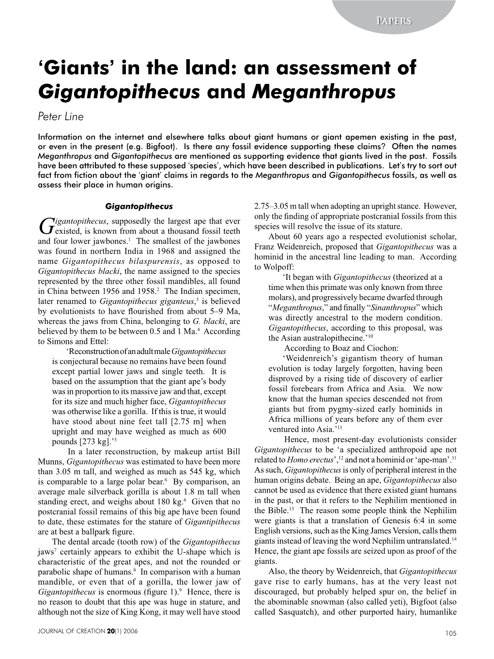 An Assessment of Gigantopithecus and Meganthropus Peter Line