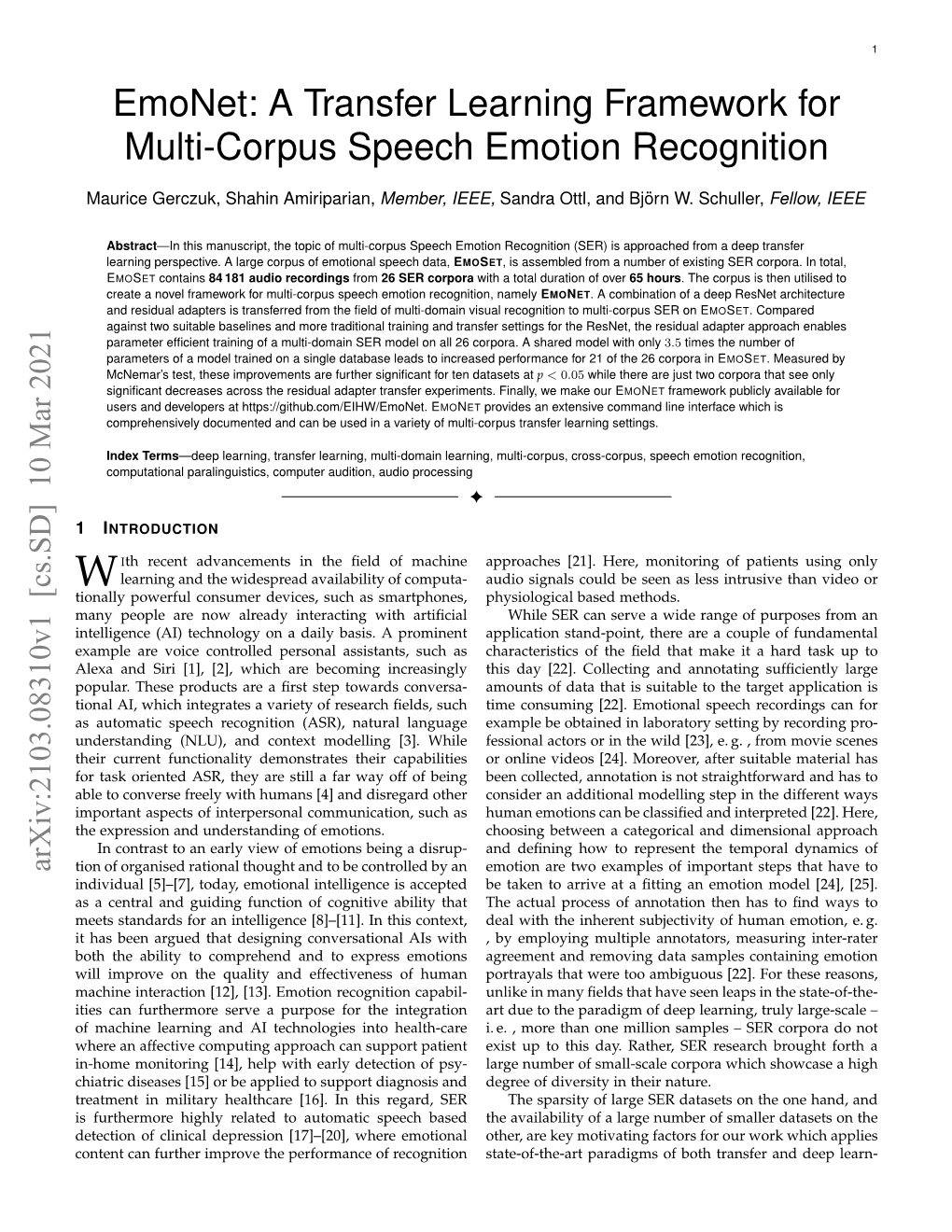 A Transfer Learning Framework for Multi-Corpus Speech Emotion Recognition