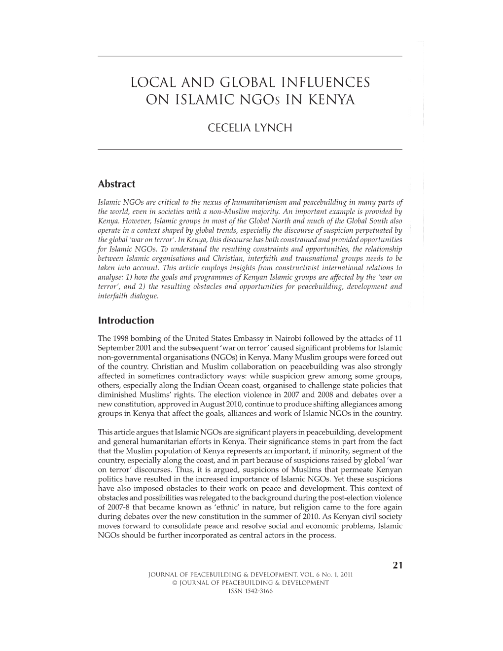 Local and Global Influences on Islamic NGOS in Kenya