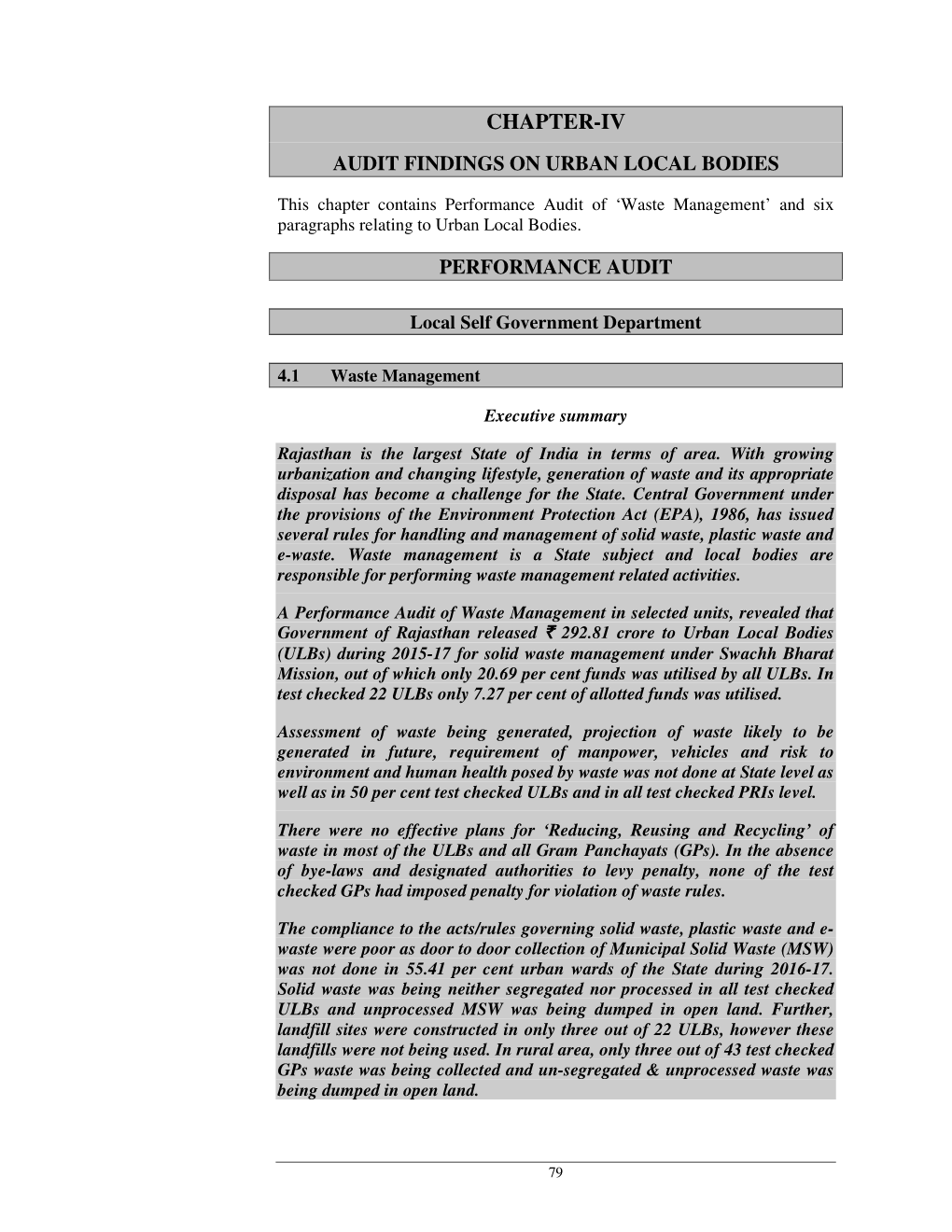 Chapter-Iv Audit Findings on Urban Local Bodies