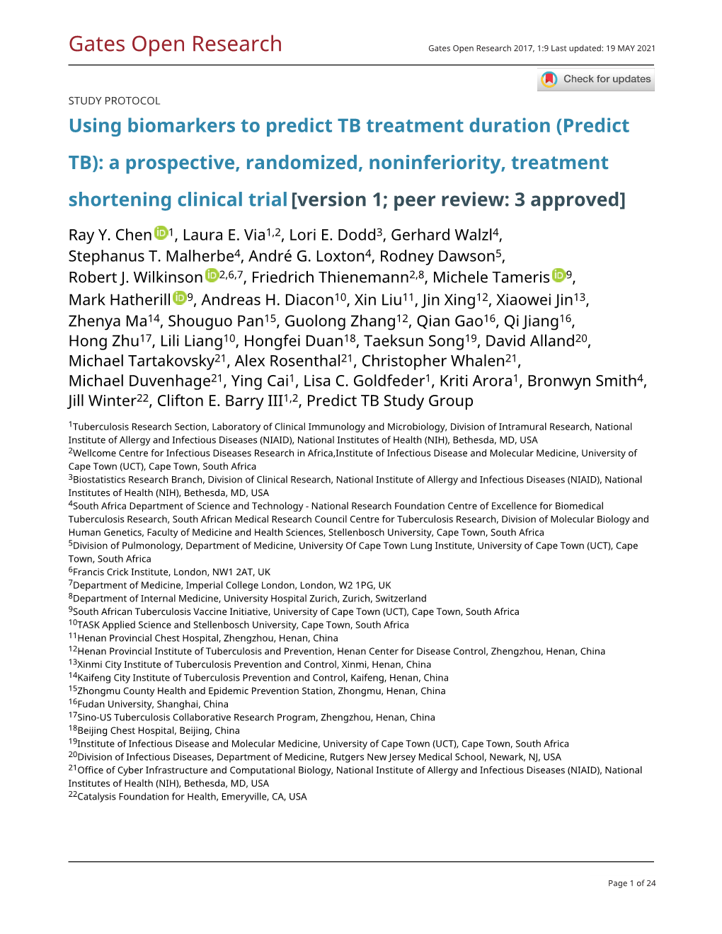 Using Biomarkers to Predict TB Treatment Duration (Predict TB): A