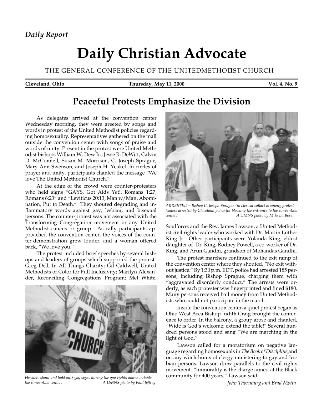 Daily Christian Advocate the GENERAL CONFERENCE of the UNITEDMETHODISTCHURCH