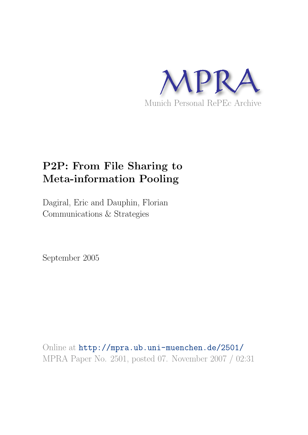 P2P: from File Sharing to Meta-Information Pooling