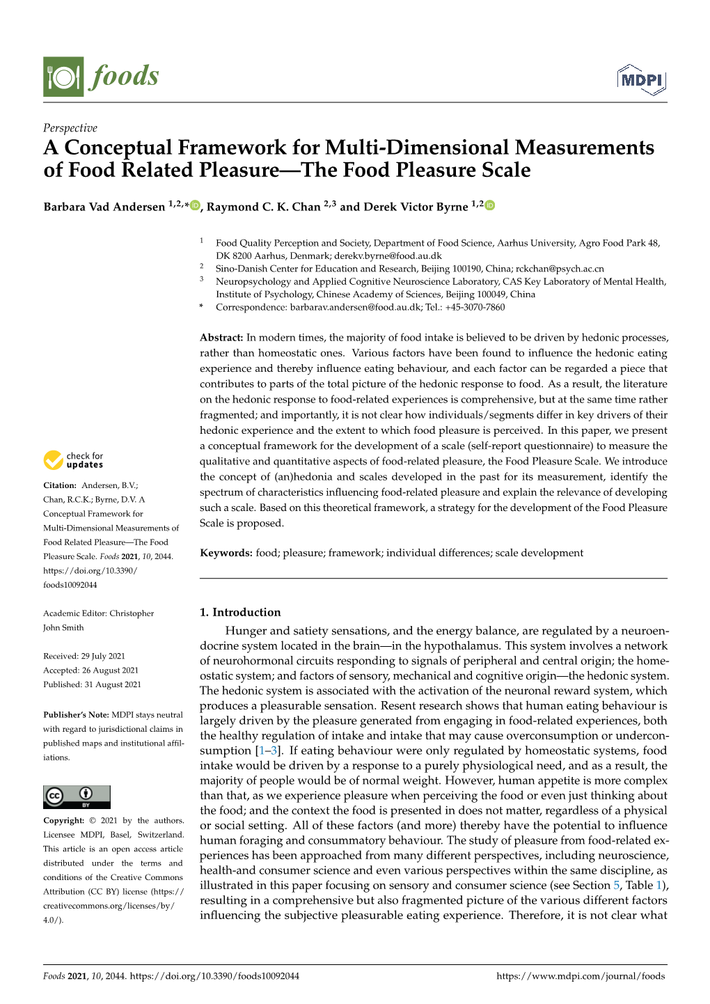 A Conceptual Framework for Multi-Dimensional Measurements of Food Related Pleasure—The Food Pleasure Scale