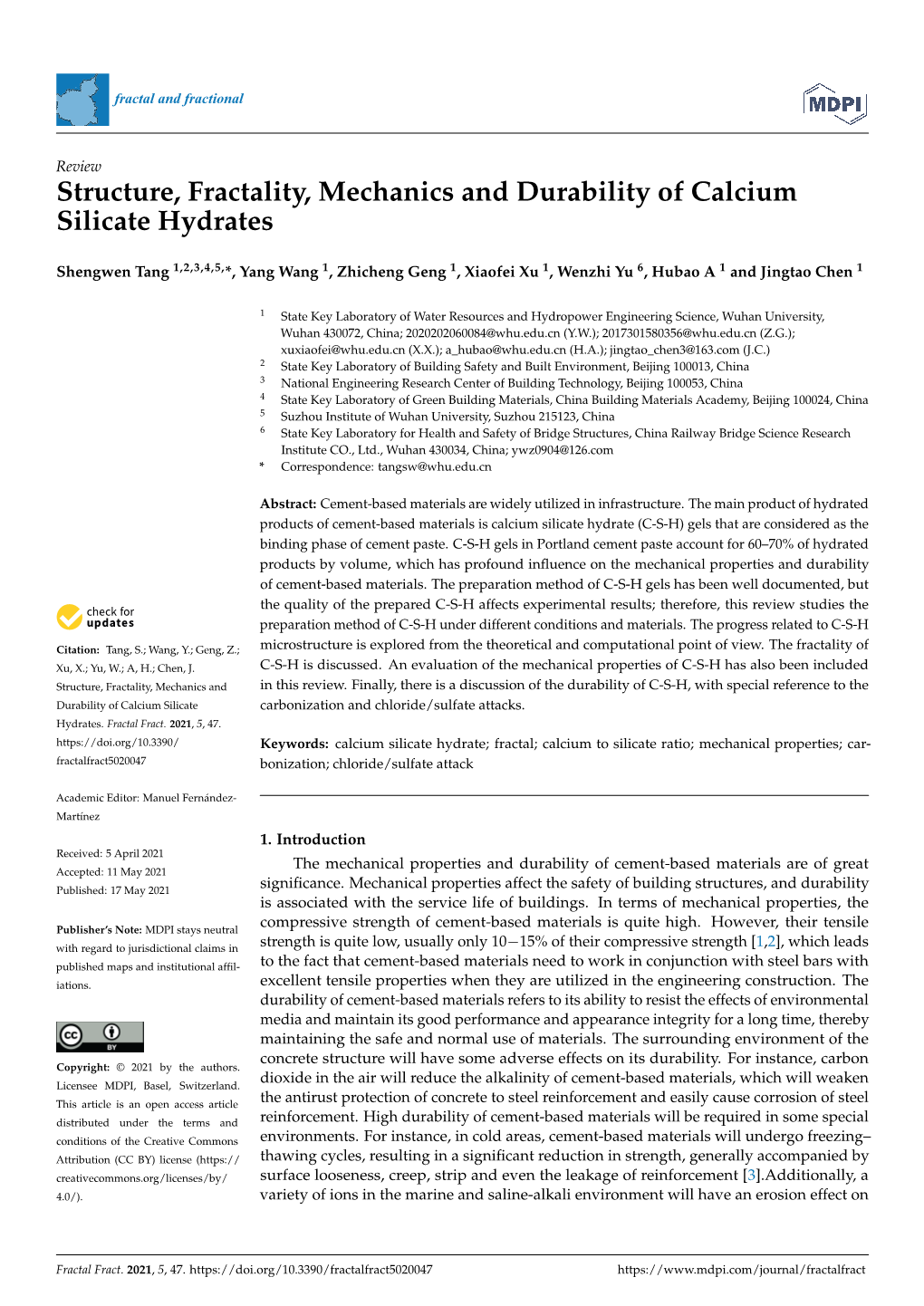 Structure, Fractality, Mechanics and Durability of Calcium Silicate Hydrates