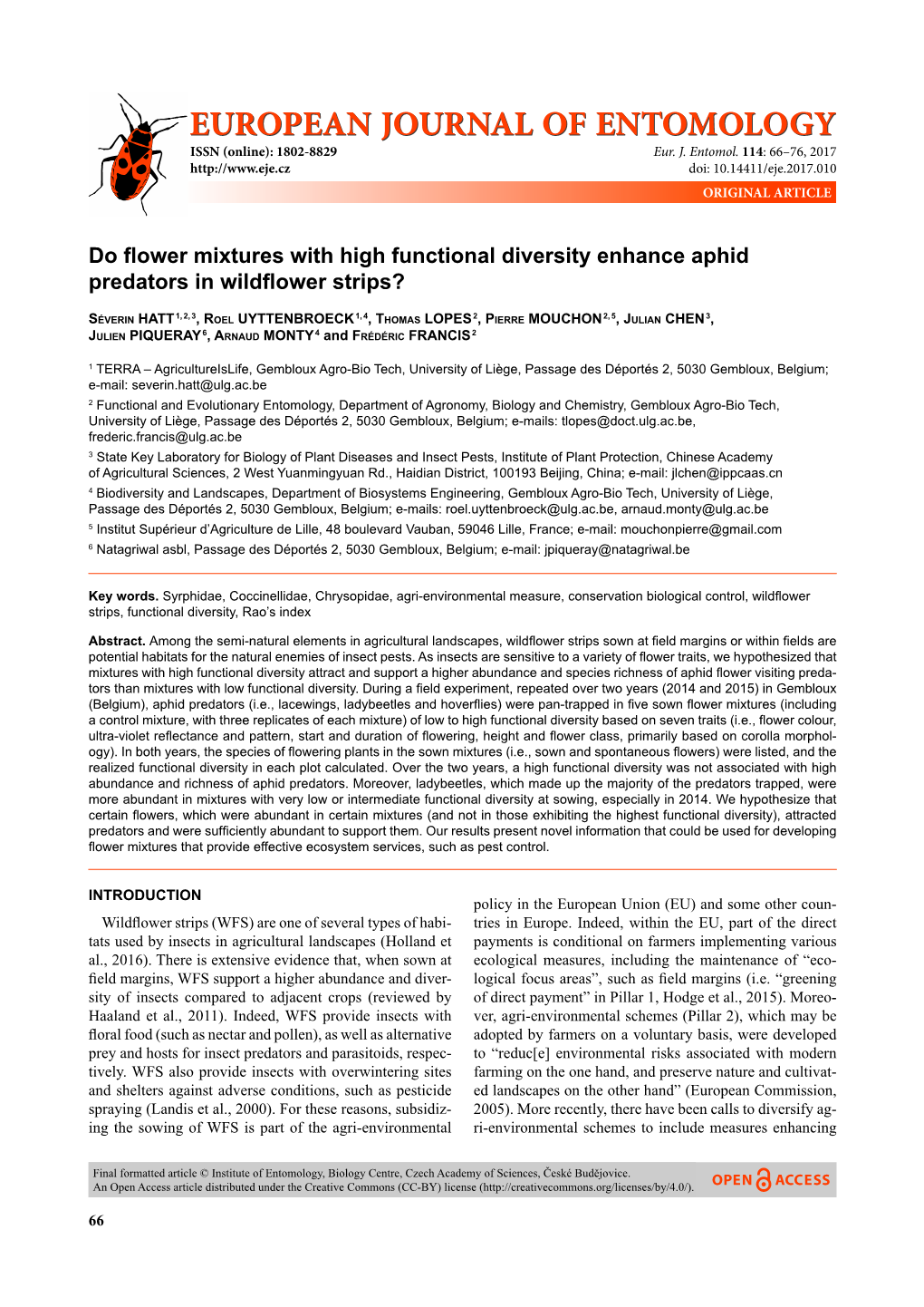 Do Flower Mixtures with High Functional Diversity Enhance Aphid Predators