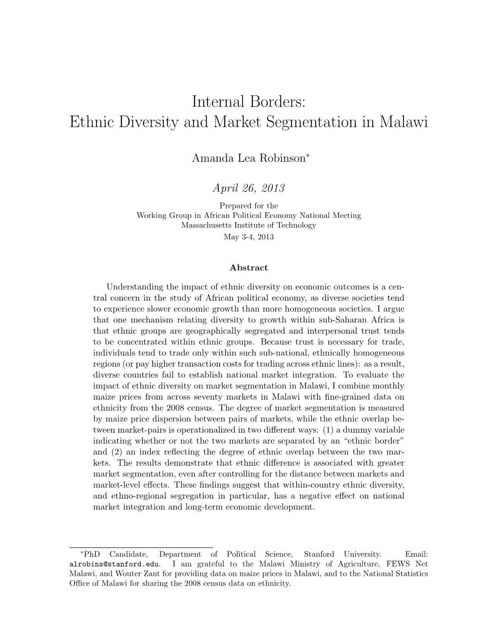 Internal Borders: Ethnic Diversity and Market Segmentation in Malawi