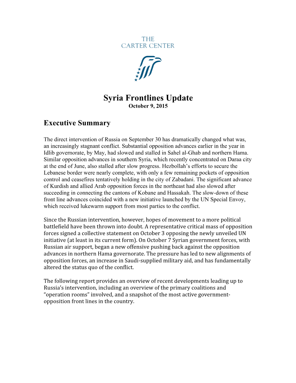 Syria Frontlines Update October 9, 2015