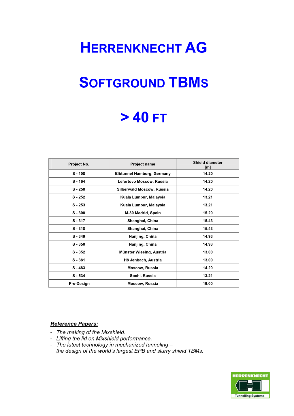 Herrenknecht Ag Softground Tbms &gt; 40 Ft