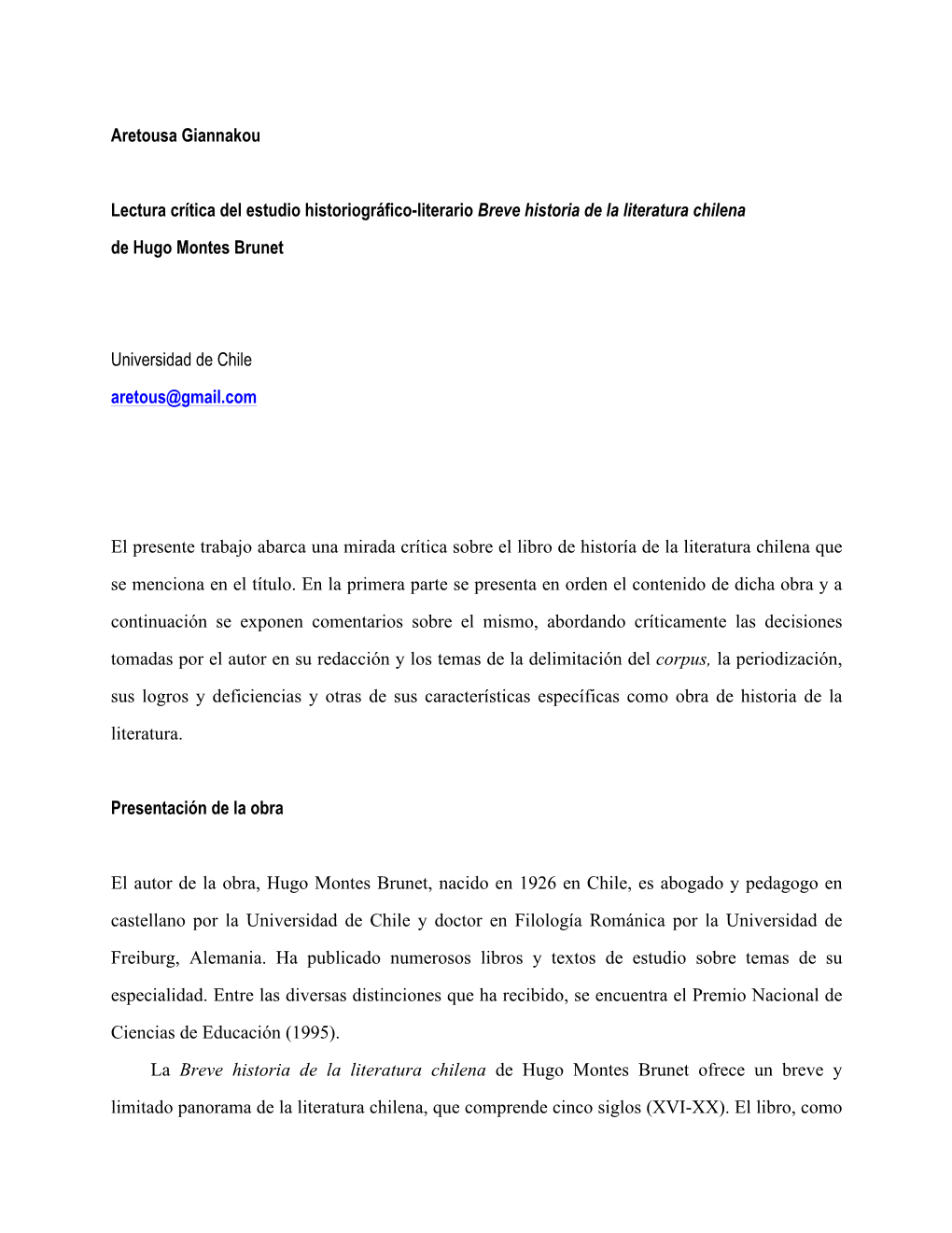 Aretousa Giannakou Lectura Crítica Del Estudio Historiográfico-Literario