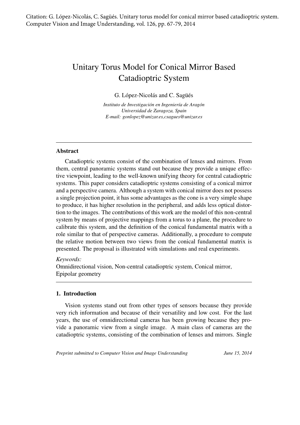 Unitary Torus Model for Conical Mirror Based Catadioptric System