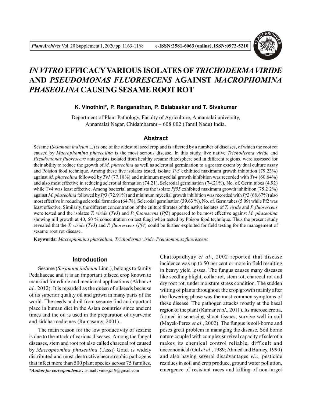 In Vitroefficacy Various Isolates of Trichoderma Viride