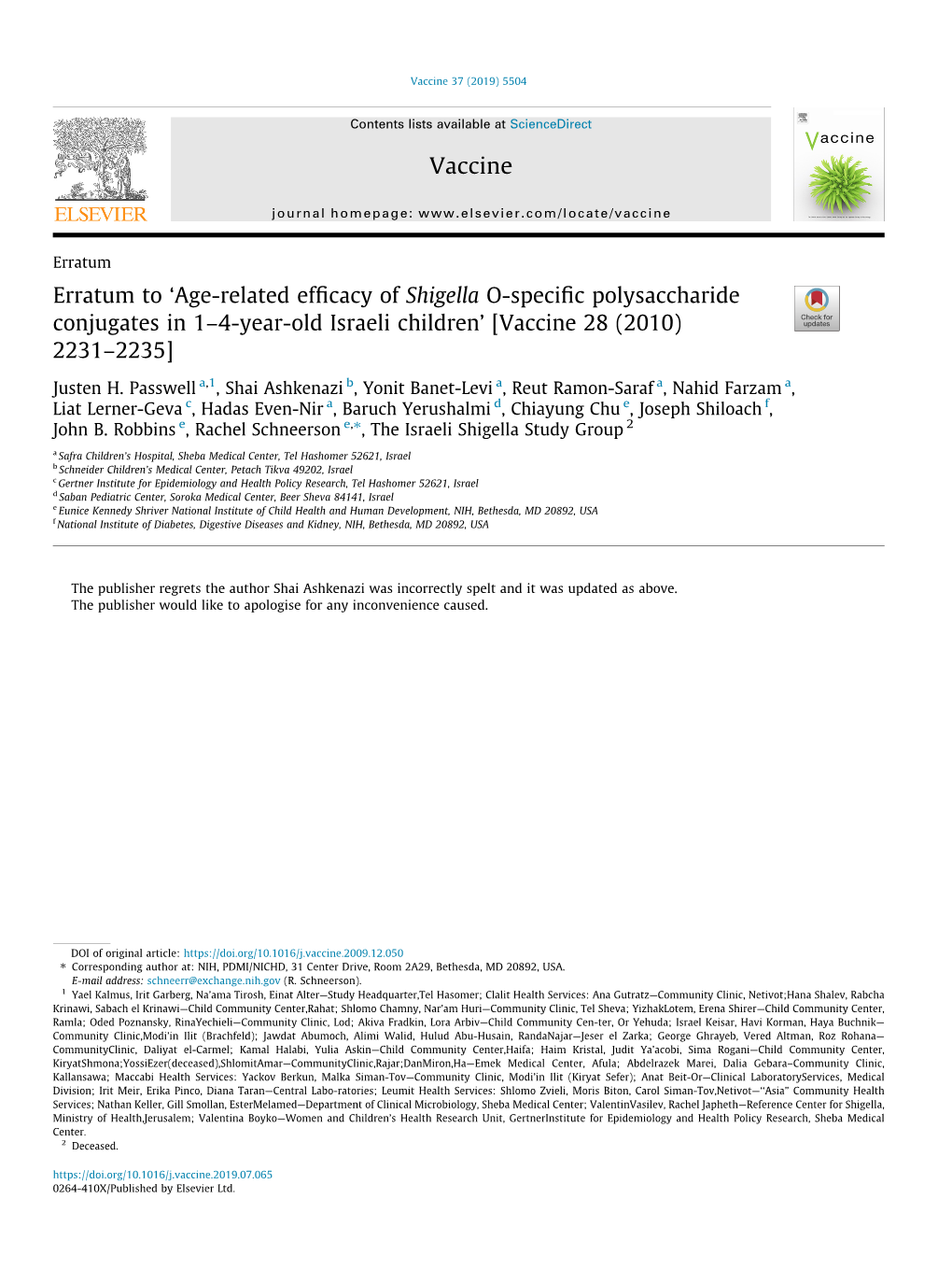 4-Year-Old Israeli Children’ [Vaccine 28 (2010) 2231–2235]