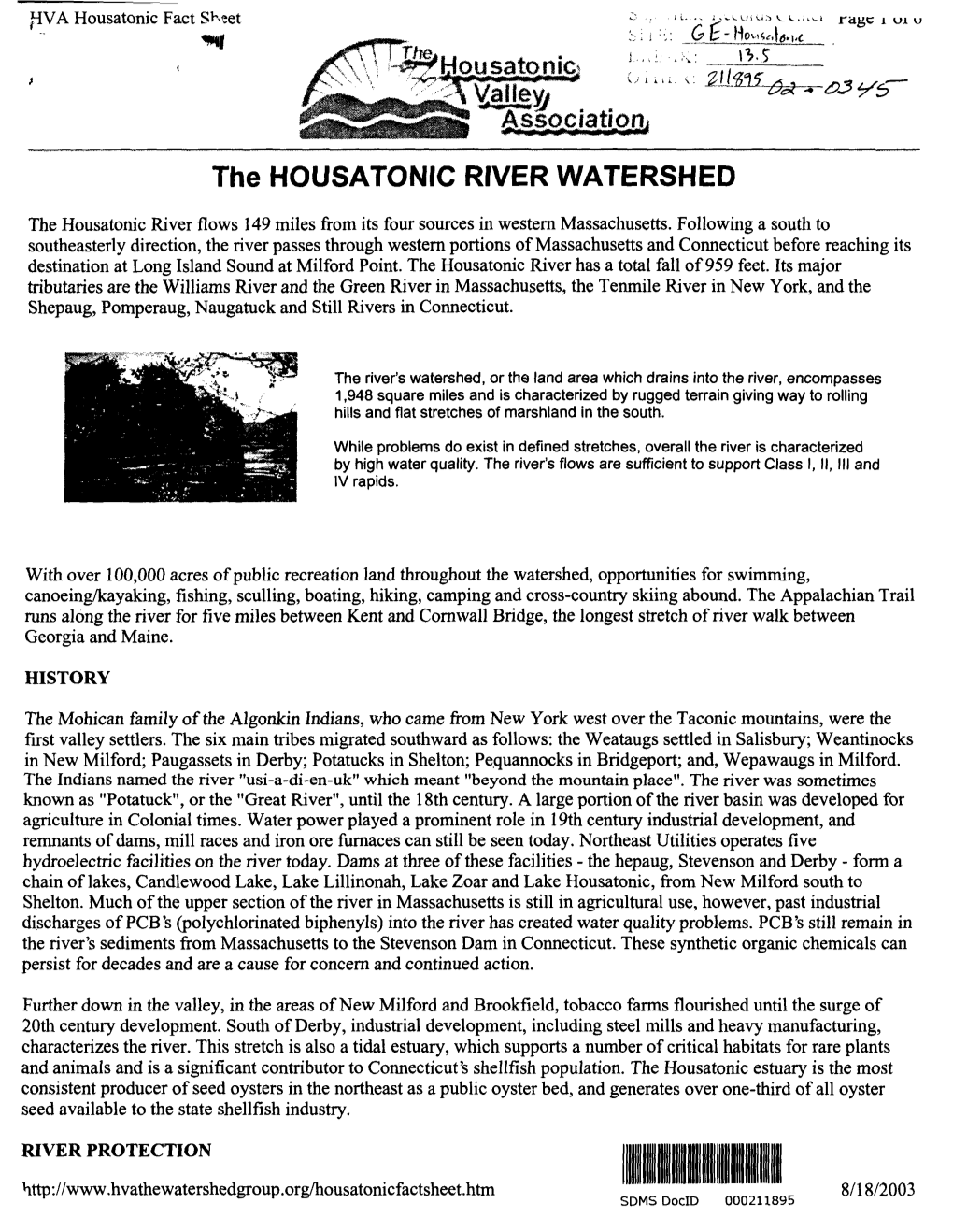 The HOUSATONIC RIVER WATERSHED