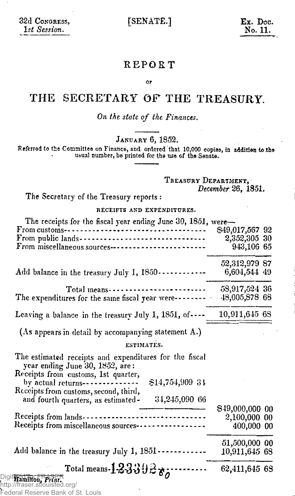 Annual Report of the Secretary of the Treasury on the State of the Finances